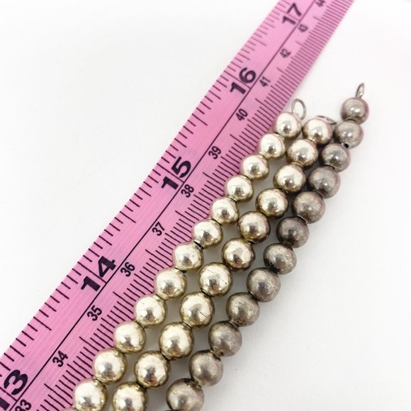 563 Set of Three Handmade Sterling Silver Bead Strand Necklaces, 16inch - Picture 7 of 10